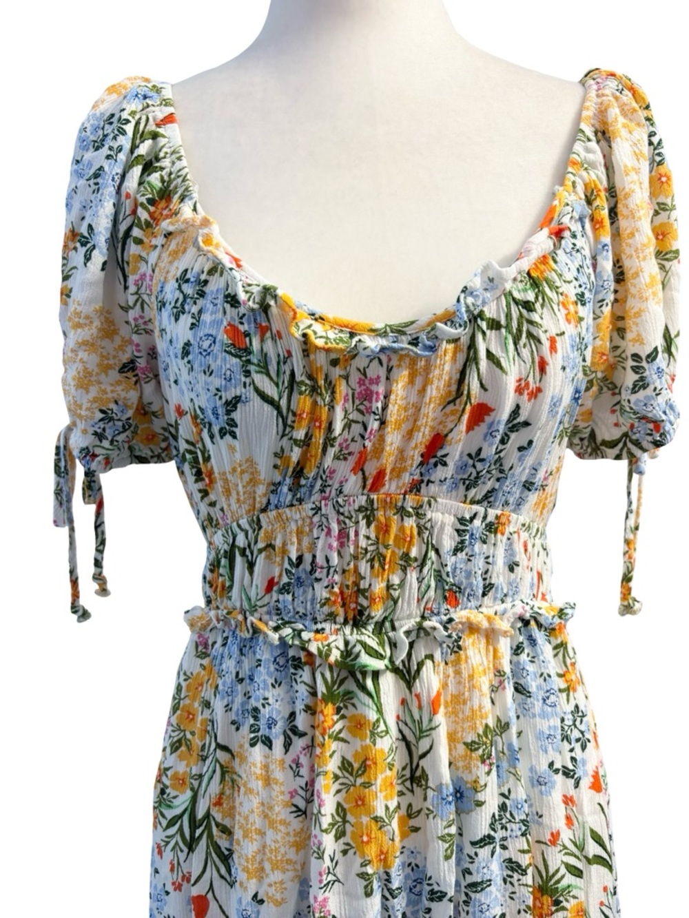 Liberty Love White & Yellow Multicoloured Floral Mini Dress Size L Summer Ready - Picture 4 of 13